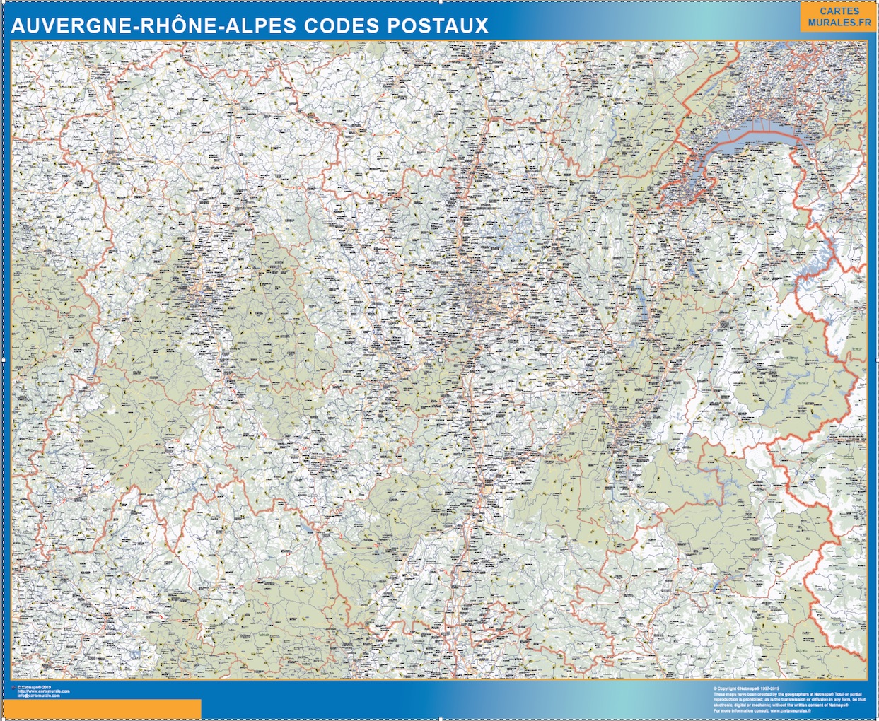 Carte Auvergne-Rhone-Alpes codes postaux