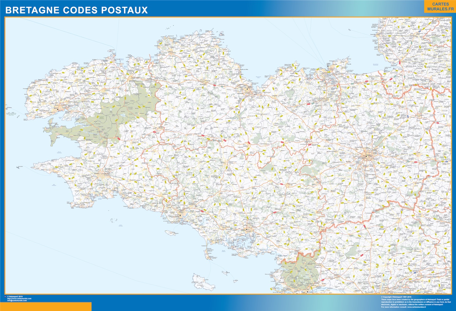 Carte Bretagne codes postaux