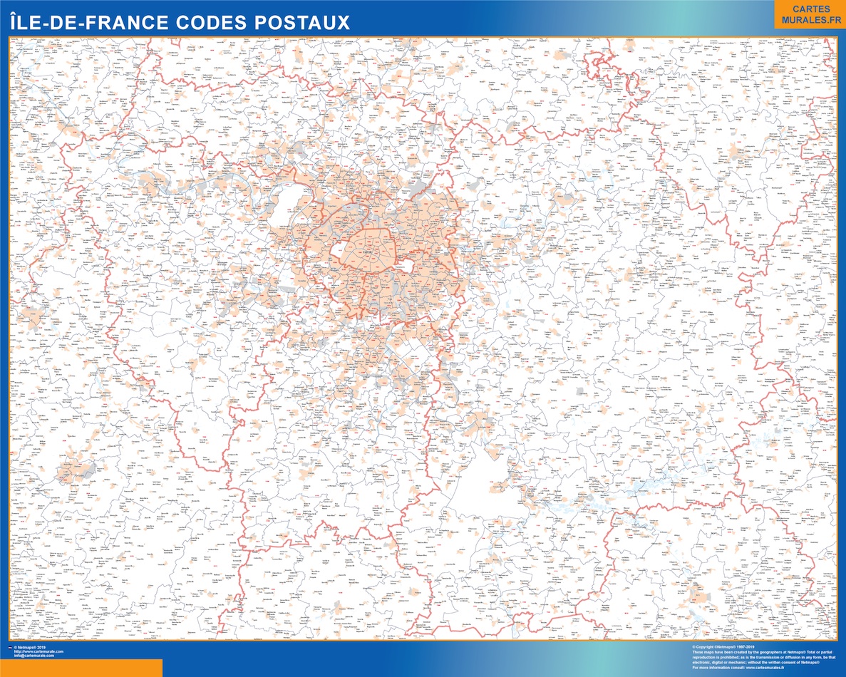Region Ile de France codes postaux